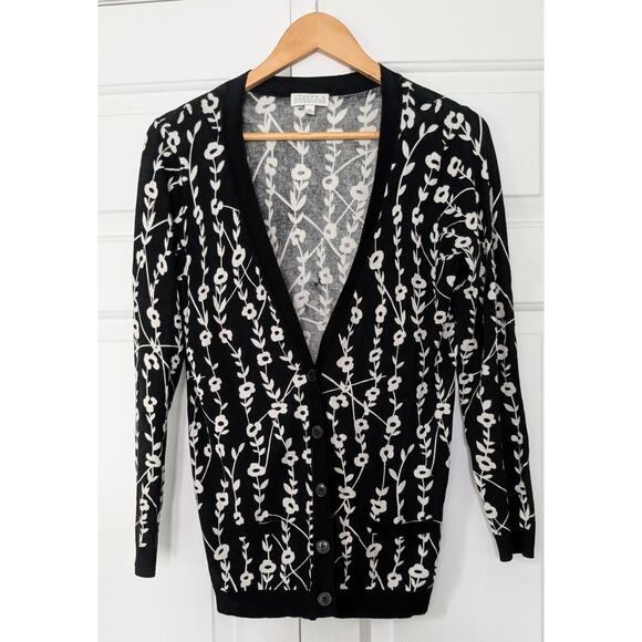 Joseph A Black and White Floral Cardigan Sweater - Picture 1 of 7